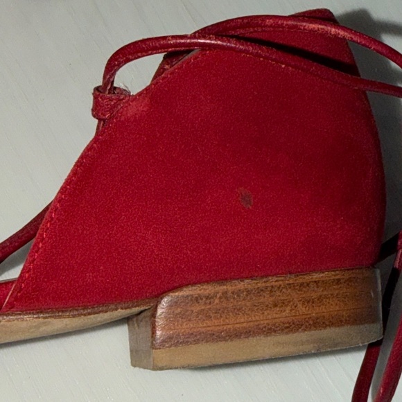 Stuart Weitzman Red Suede Lace-Up Flats / Ballet Flats - Picture 5 of 8